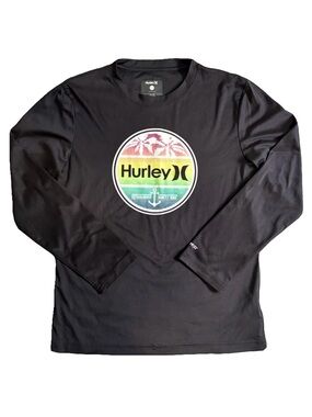 Hurley Big Boys 10-12 youth Black Long Sleeve Rash guard SPF 50